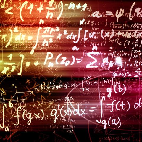 Mathematical formulas floating over a colorful background